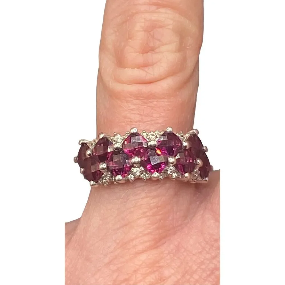 Michelle Albala sterling silver 925 cushion cut garnet and diamond ring tested s